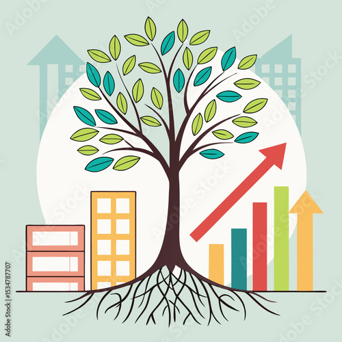 Growing business success urban development concept illustration