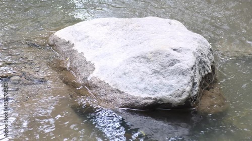 A volcanic rock carried by the current in a river that flows volcanic activity.