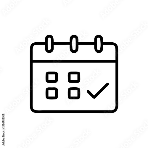 "Minimal Calendar Planner Icon – Simple Line Art Schedule Symbol for Date Management, Time Planning, Event Organization, and Productivity Tools"