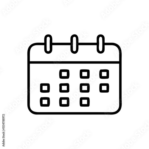 "Minimal Calendar Planner Icon – Simple Line Art Schedule Symbol for Date Management, Time Planning, Event Organization, and Productivity Tools"