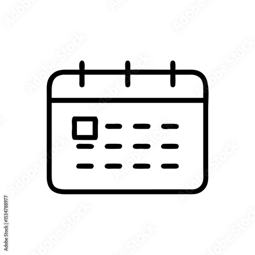 "Minimal Calendar Planner Icon – Simple Line Art Schedule Symbol for Date Management, Time Planning, Event Organization, and Productivity Tools"