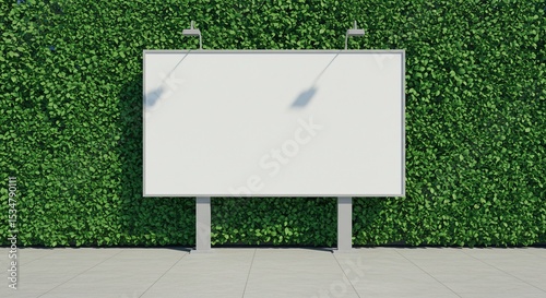 Blank Outdoor Advertisement Display Against Lush Greenery in Anime Art