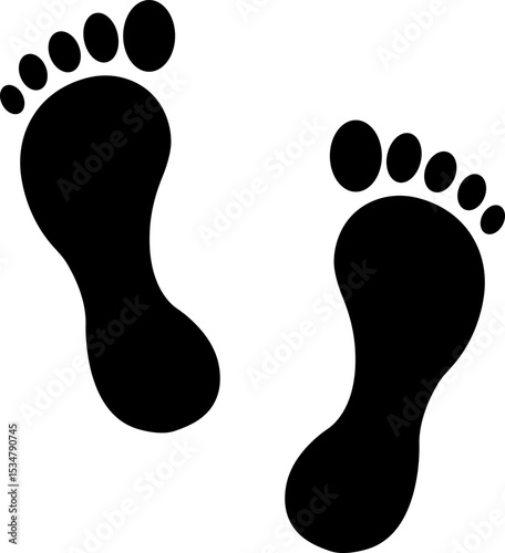 Footprints human icon in flat silhouette, isolated on transparent background.