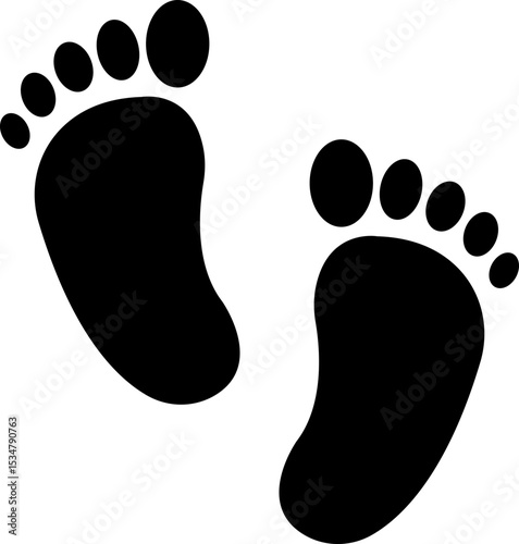 Footprints human icon in flat silhouette, isolated on transparent background.