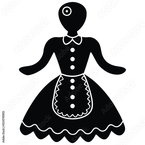 Vector illustration of a whimsical stylized cartoon figure wearing a dress and apron silhouette