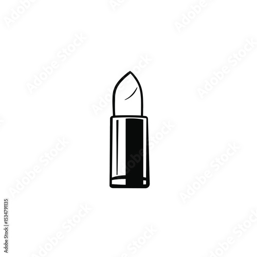 Black and White Illustration of Lipstick Tube and Bullet Shape on White Backdrop