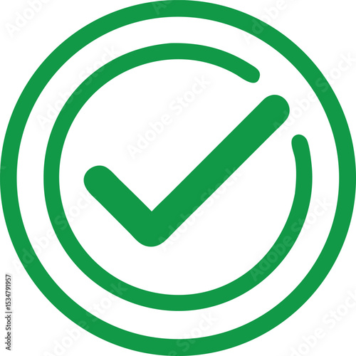 Green check mark icon inside double circle vector illustration design