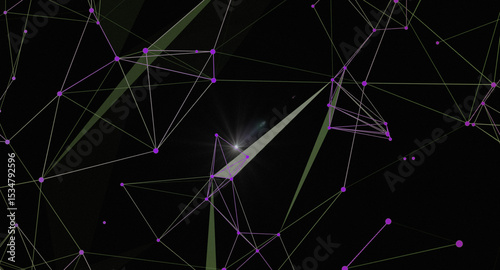 Abstract Network Connection with Light Burst on Black Background Concept