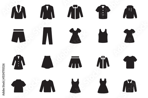 Simple silhouette clothing and apparel icon set for fashion