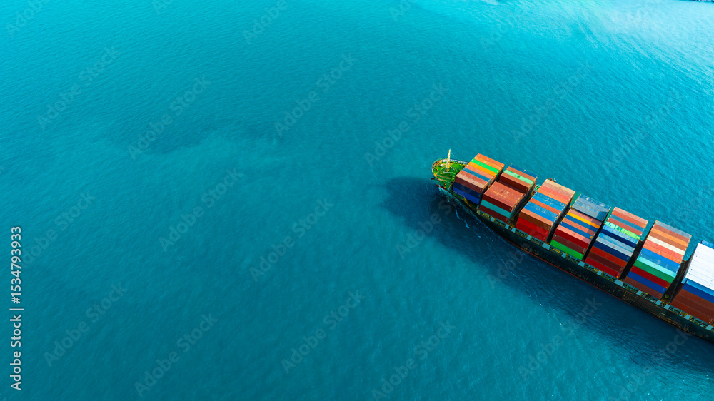 Fototapeta premium Aerial view of the freight shipping transport system cargo ship container. international transportation Export-import business, logistics, transportation industry concepts 