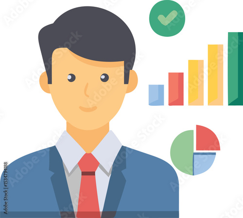 Successful businessman analyzing financial data and charts