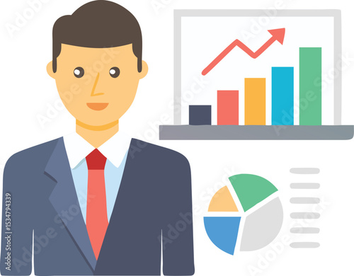 Businessman presenting successful financial growth charts