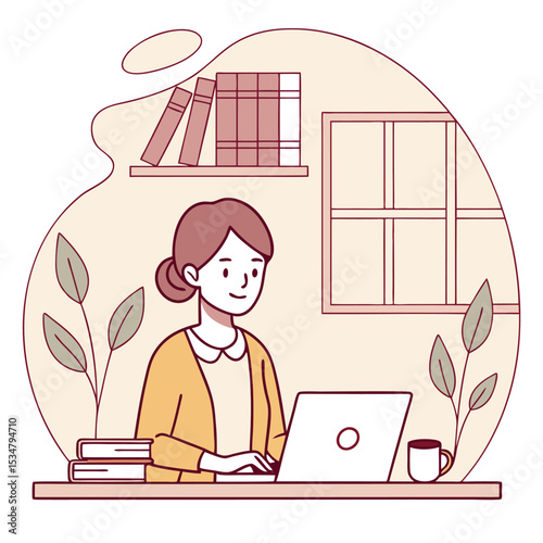 Woman working from home on laptop computer