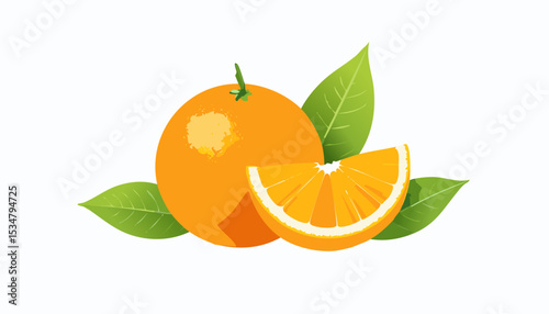 Fresh oranges in whole and sliced form, smooth vivid peel, fresh leaves, soft shadows, and copy space for clean healthy design.