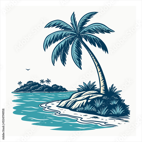 A tropical island with palm trees