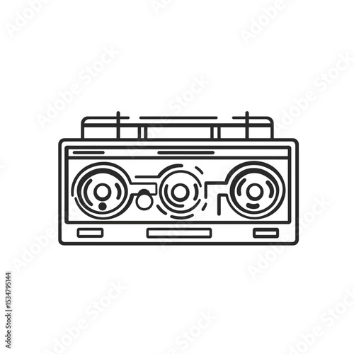 Black and White Line Art Illustration of a Retro Cassette Boombox Stereo System