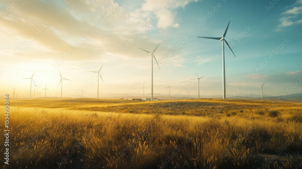 Obraz premium A wind farm with a legal office in the distance, 