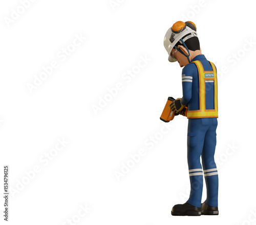 Fototapeta Naklejka Na Ścianę i Meble -  Industrial worker is measuring the temperature with the pyrometer
