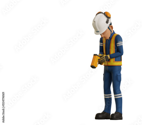Fototapeta Naklejka Na Ścianę i Meble -  Industrial worker is measuring the temperature with the pyrometer