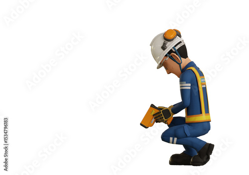 Fototapeta Naklejka Na Ścianę i Meble -  Industrial worker is measuring the temperature with the pyrometer
