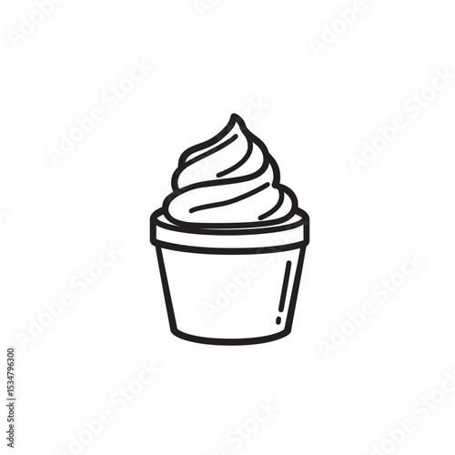 Black and White Line Art Illustration of Soft Serve Ice Cream in Container
