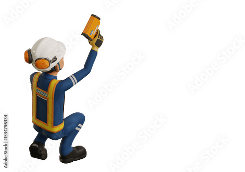 Fototapeta Naklejka Na Ścianę i Meble -  Industrial worker is measuring the temperature with the pyrometer