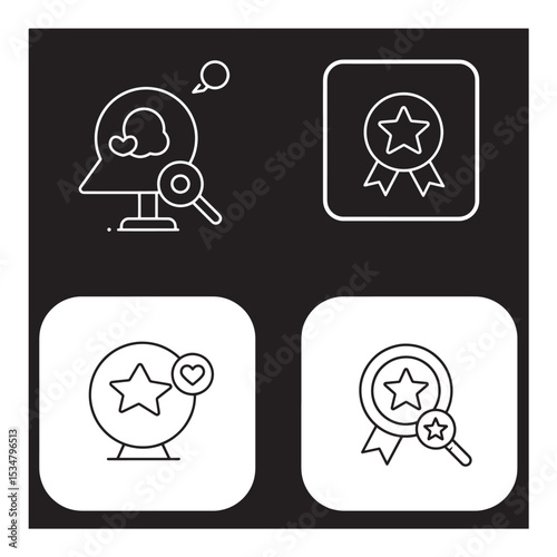 Modern line art icons representing search, favorites, rewards, and customer satisfaction in a digital interface