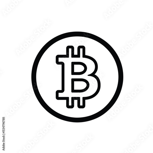 Black and White Line Art Illustration of the Bitcoin Cryptocurrency Symbol in Circle