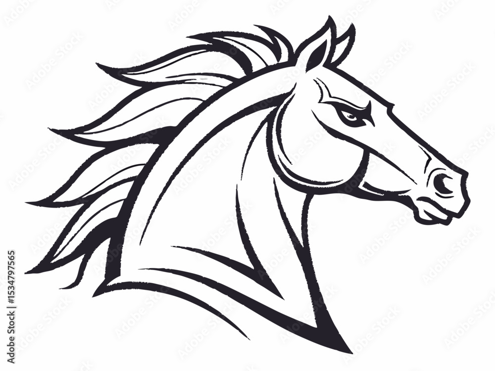 Fototapeta premium Powerful Black and White Horse Illustration