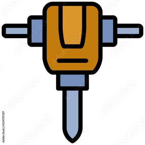Jackhammer Outline Flat Icon, Mining Icon Concept in Outline Flat design style vector illustration