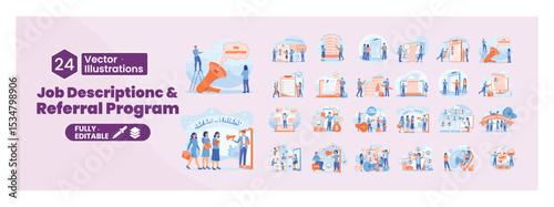 Collection of job description and employee referral program vector illustration. Mega set.