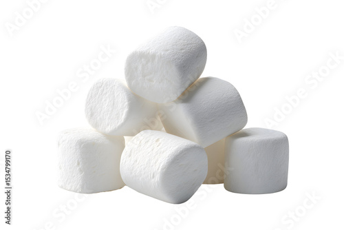 Stack of soft and fluffy marshmallows isolated on a clean transparent background