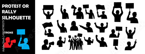 Protest or Rally Silhouette Vector Set – People Demonstrating for Rights and Social Causes