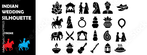 Indian Wedding Silhouette Vector Set – Marriage Ceremony and Traditional Rituals