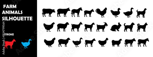 Farm Animals Silhouette Vector Set – Domestic Livestock and Rural Life Scenes