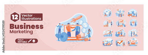 Business marketing concept vector illustration collection. Mega set.