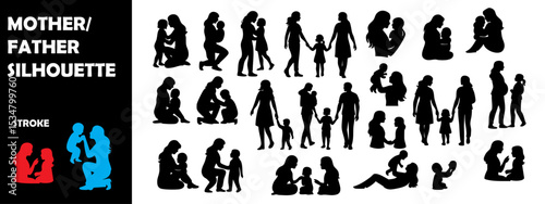 Mother and Father Silhouette Vector Set – Parents Bond and Family Love Illustrations