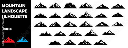 Mountain Landscape Silhouette Vector Set – Scenic Peaks and Outdoor Nature Views