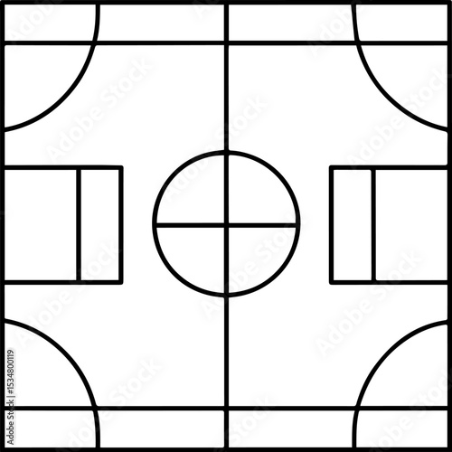 Basketball court layout outline vector illustration, line art
