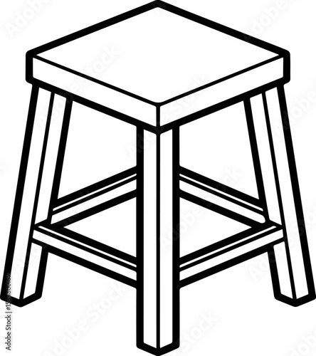 Boxing corner stool outline vector illustration, line art
