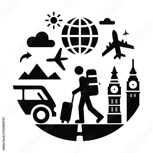 Plane Globe Icon stock vector illustration flat design

