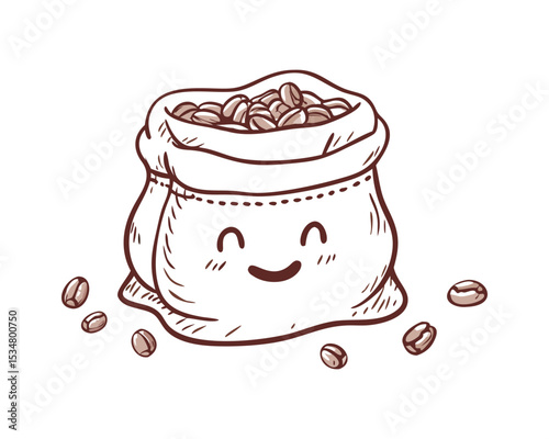 Cute Bag of Coffee Beans with Happy Face