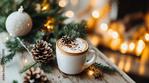 Festive Coffee Break, A Cozy Winter Scene with Holiday Decorations