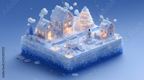 Wallpaper Mural Snowy Winter Village with Houses, Tree, Snowman and Festive Atmosphere Torontodigital.ca