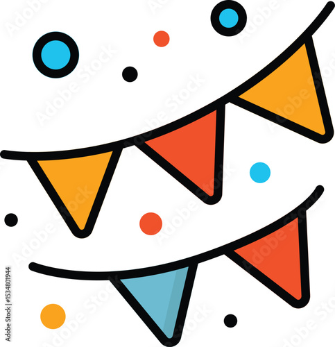 Event decoration icon. A festive bunting flag garland, used for decorating parties, carnivals, and celebrations. Flat outline vector illustration.