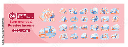 A collection of illustrations depicting earn money and passive income. Mega set.