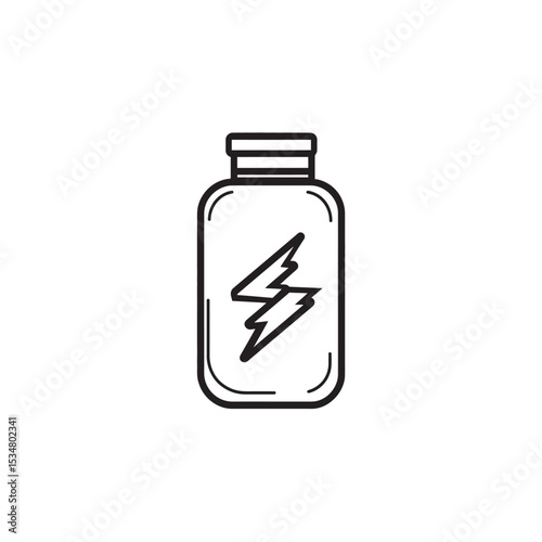 Black and White Outline Illustration of a Bottle with a Lightning Bolt Design