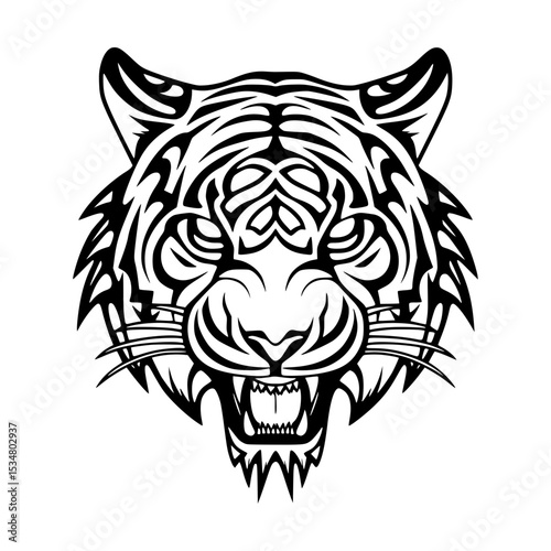 Black Tribal Tiger Head Vector Illustration