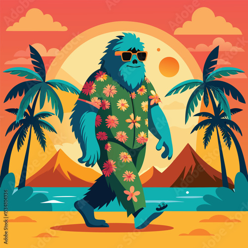 Bigfoot on a tropical beach vacation