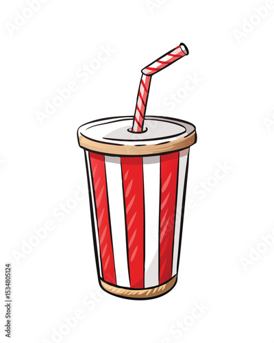 Classic Soda Cup with Straw – Refreshing Soft Drink in Retro Cup